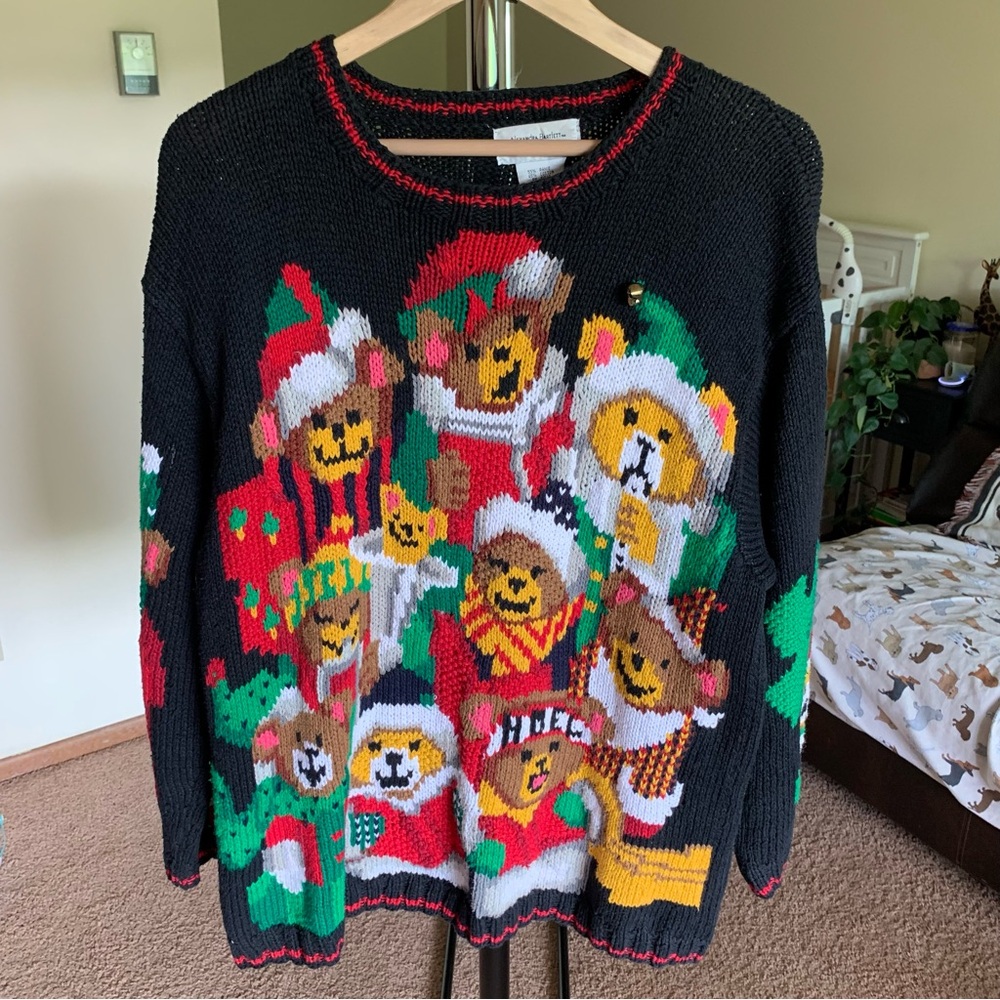 Vintage The Eagles Eye Knit Pullover Teddy Bear Christmas Sweater Large